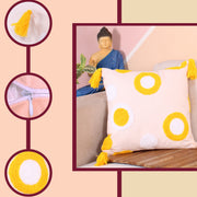 Hand Crafted Embroidered Bohemian Cushion Cover, Set of 1 (16 x16 inches/ 40x40 cm)